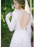 Long Sleeve Ivory Lace V Back Wedding Dress